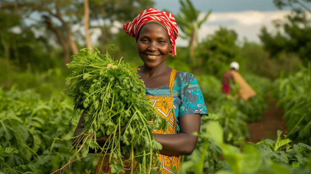 African woman harvesting vegetables